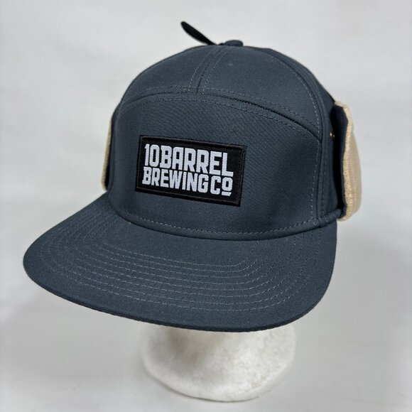 Gray 7-Panel Strapback Trucker Cap Hat w/ Ear Flaps 10 Barrel Brewing Co Denver - Picture 1 of 9
